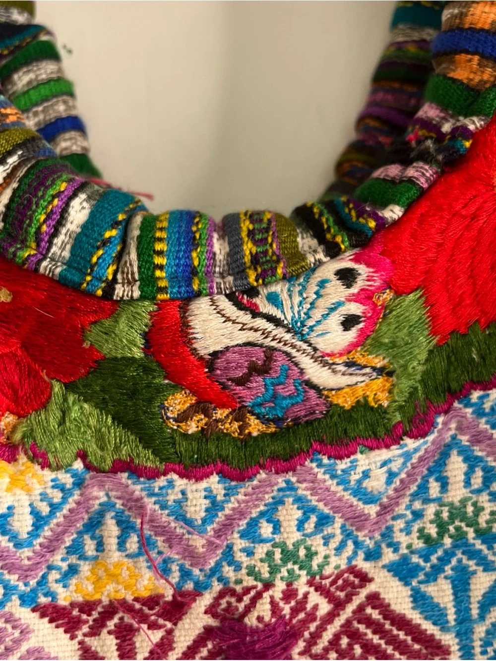 Floral Embroidered Huipil Shoulder Tote Bag Multi Color Boho Hippie Festival